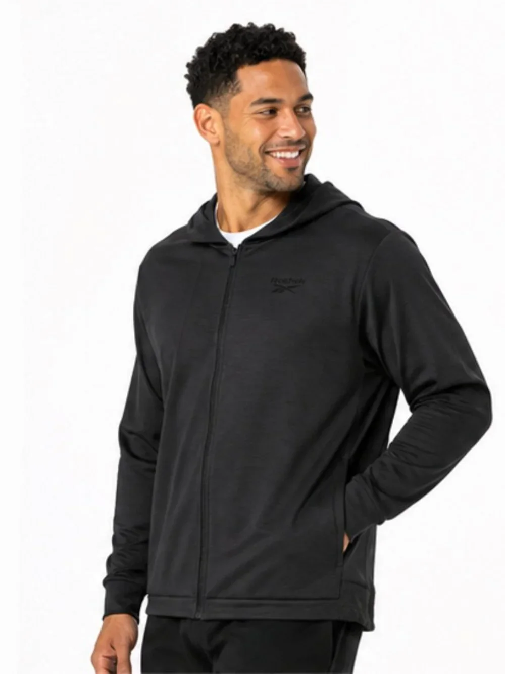 NWT Reebok Men's Small Black Dime Full Zip Hoodie Athletic Training Jacket